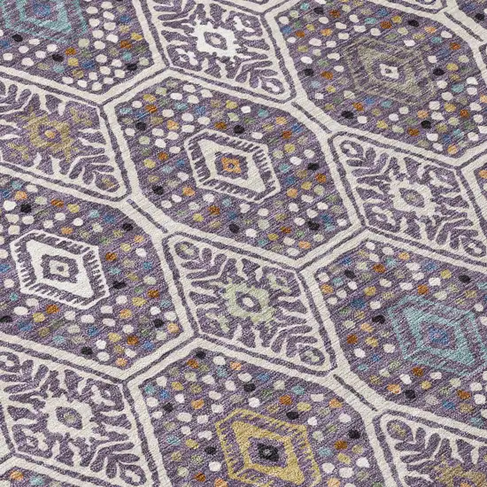 8' Linen And Plum Round Geometric Washable Indoor Outdoor Area Rug Photo 7