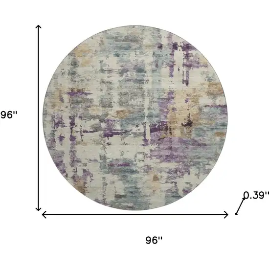 8' Linen And Purple Abstract Washable Round Rug With UV Protection Photo 8