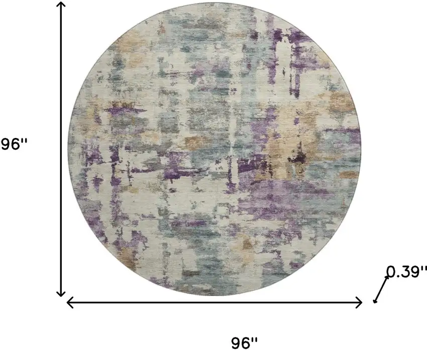 8' Linen And Purple Abstract Washable Round Rug With UV Protection Photo 8