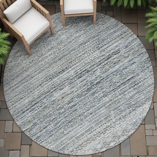 8' Linen And Silver Round Striped Washable Indoor Outdoor Area Rug Photo 6