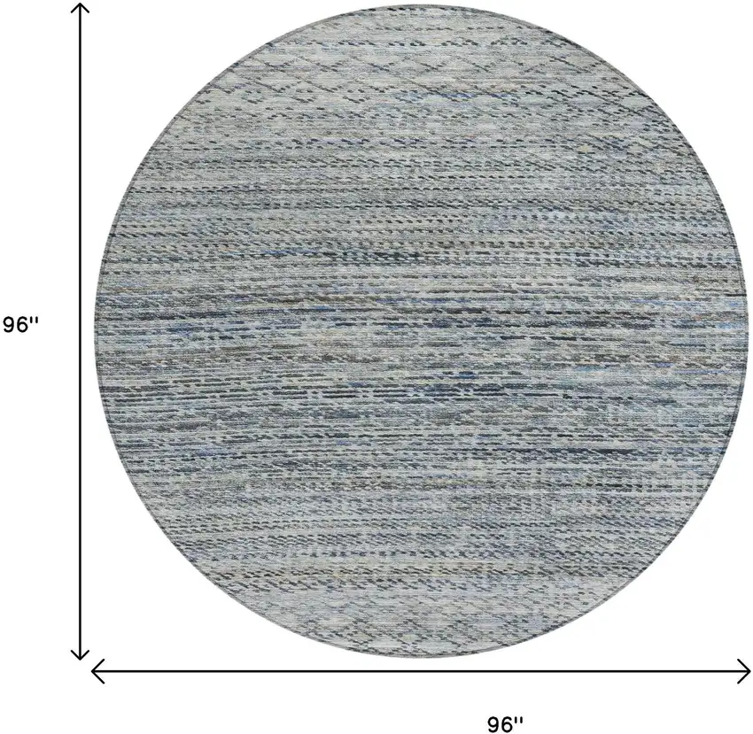 8' Linen And Silver Round Striped Washable Indoor Outdoor Area Rug Photo 8