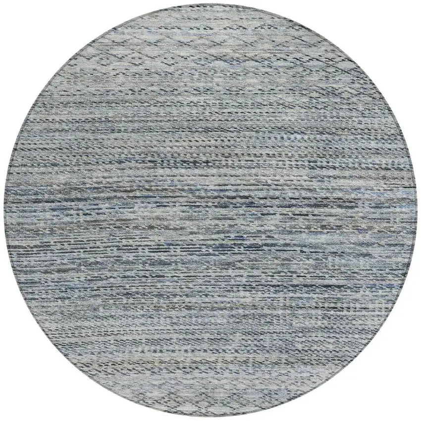 8' Linen And Silver Round Striped Washable Indoor Outdoor Area Rug Photo 4
