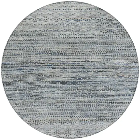 8' Linen And Silver Round Striped Washable Indoor Outdoor Area Rug Photo 3