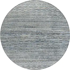 Photo of 8' Linen And Silver Round Striped Washable Indoor Outdoor Area Rug