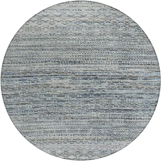 8' Linen And Silver Round Striped Washable Indoor Outdoor Area Rug Photo 1