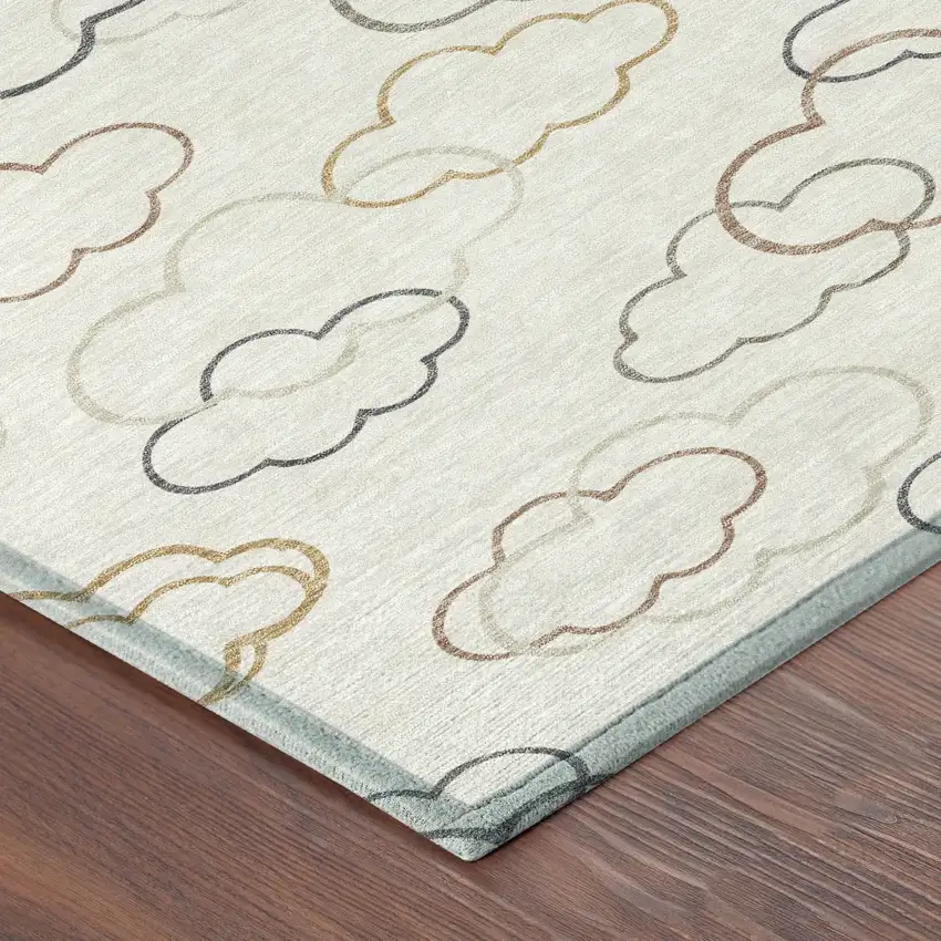 8' Linen And Wheat Round Abstract Washable Indoor Outdoor Area Rug Photo 6