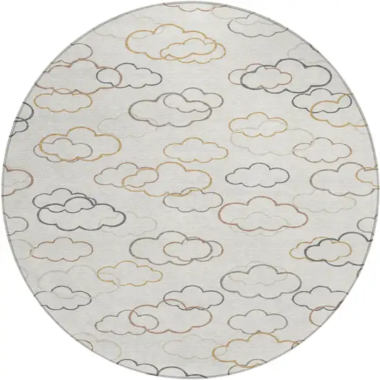 8' Linen And Wheat Round Abstract Washable Indoor Outdoor Area Rug Photo 1