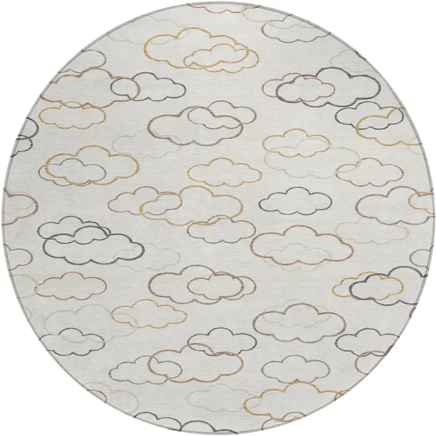 8' Linen And Wheat Round Abstract Washable Indoor Outdoor Area Rug Photo 1