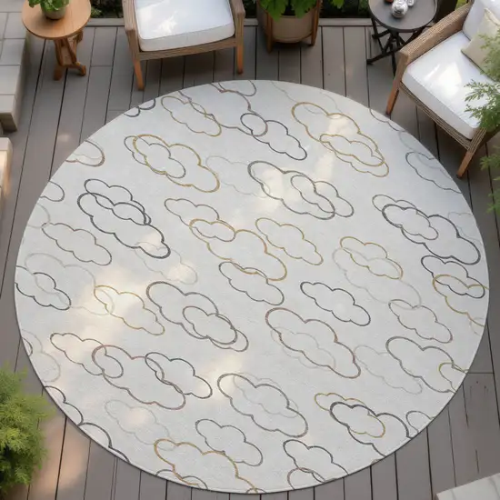 8' Linen And Wheat Round Abstract Washable Indoor Outdoor Area Rug Photo 4