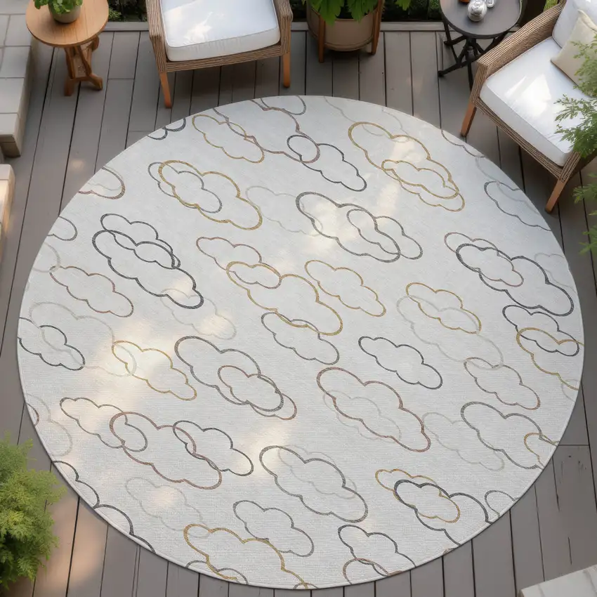 8' Linen And Wheat Round Abstract Washable Indoor Outdoor Area Rug Photo 4