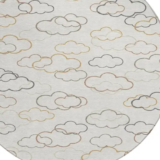 8' Linen And Wheat Round Abstract Washable Indoor Outdoor Area Rug Photo 2