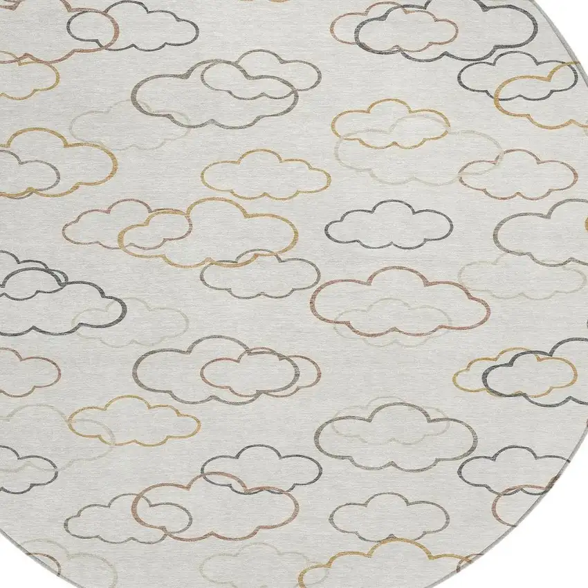 8' Linen And Wheat Round Abstract Washable Indoor Outdoor Area Rug Photo 2