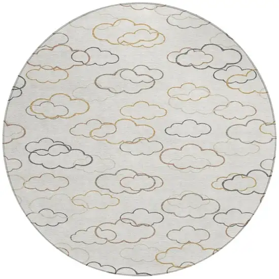 8' Linen And Wheat Round Abstract Washable Indoor Outdoor Area Rug Photo 3