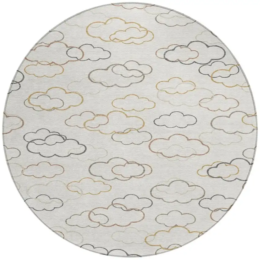 8' Linen And Wheat Round Abstract Washable Indoor Outdoor Area Rug Photo 3
