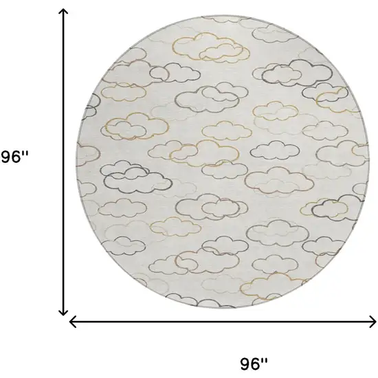 8' Linen And Wheat Round Abstract Washable Indoor Outdoor Area Rug Photo 8