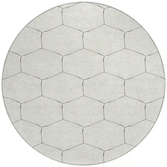 8' Linen Beige And Black Round Geometric Washable Indoor Outdoor Area Rug Photo 5