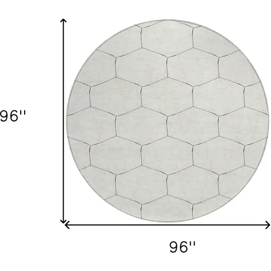 8' Linen Beige And Black Round Geometric Washable Indoor Outdoor Area Rug Photo 3