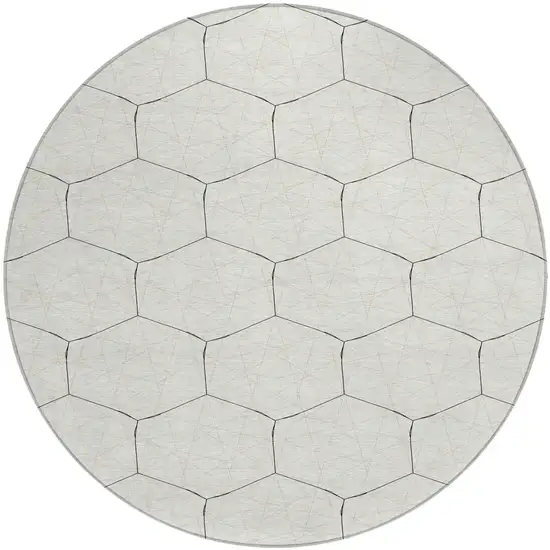 8' Linen Beige And Black Round Geometric Washable Indoor Outdoor Area Rug Photo 2