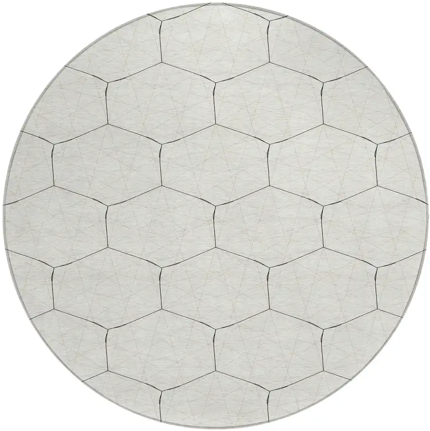 8' Linen Beige And Black Round Geometric Washable Indoor Outdoor Area Rug Photo 2