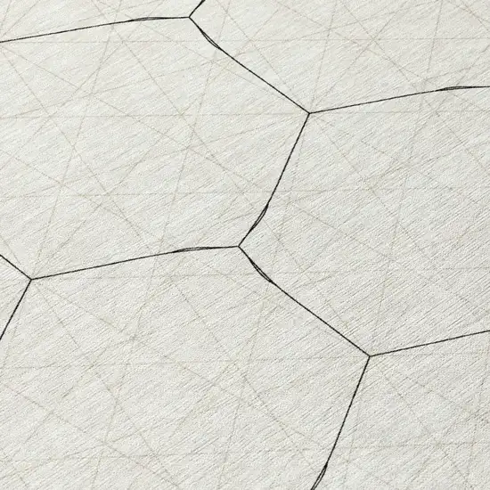 8' Linen Beige And Black Round Geometric Washable Indoor Outdoor Area Rug Photo 8