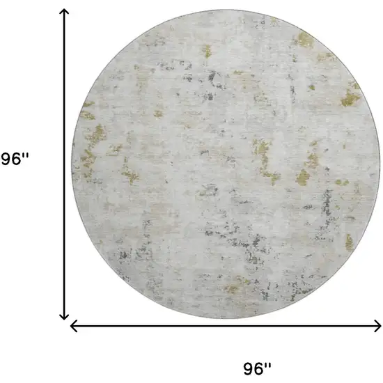 8' Linen Beige And Gray Abstract Washable Round Rug With UV Protection Photo 9