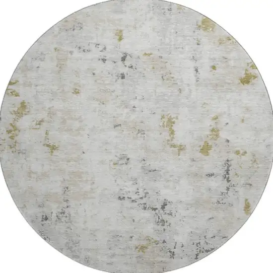 8' Linen Beige And Gray Abstract Washable Round Rug With UV Protection Photo 2