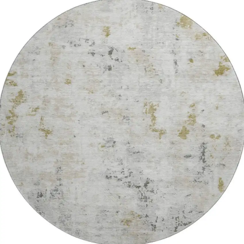 8' Linen Beige And Gray Abstract Washable Round Rug With UV Protection Photo 2