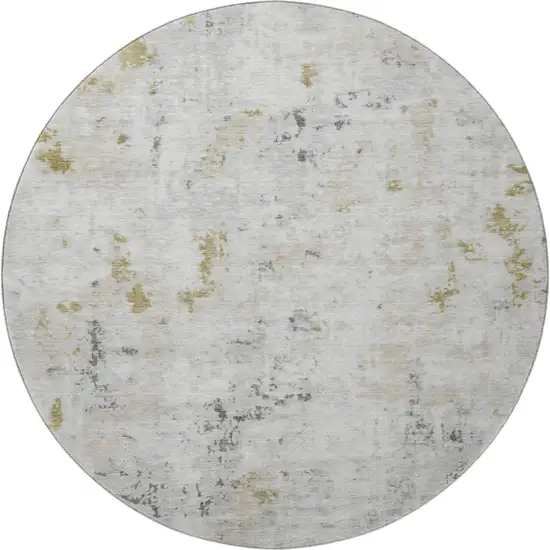 8' Linen Beige And Gray Abstract Washable Round Rug With UV Protection Photo 3