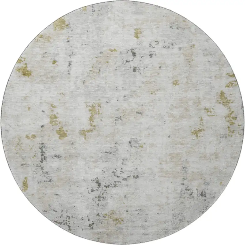 8' Linen Beige And Gray Abstract Washable Round Rug With UV Protection Photo 3