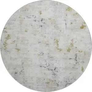 Photo of 8' Linen Beige And Gray Abstract Washable Round Rug With UV Protection