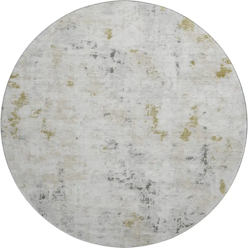 8' Linen Beige And Gray Abstract Washable Round Rug With UV Protection Photo 1