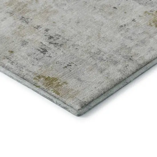 8' Linen Beige And Gray Abstract Washable Round Rug With UV Protection Photo 6