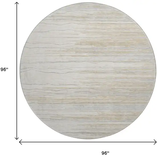 8' Linen Beige And Ivory Striped Washable Round Rug With UV Protection Photo 9