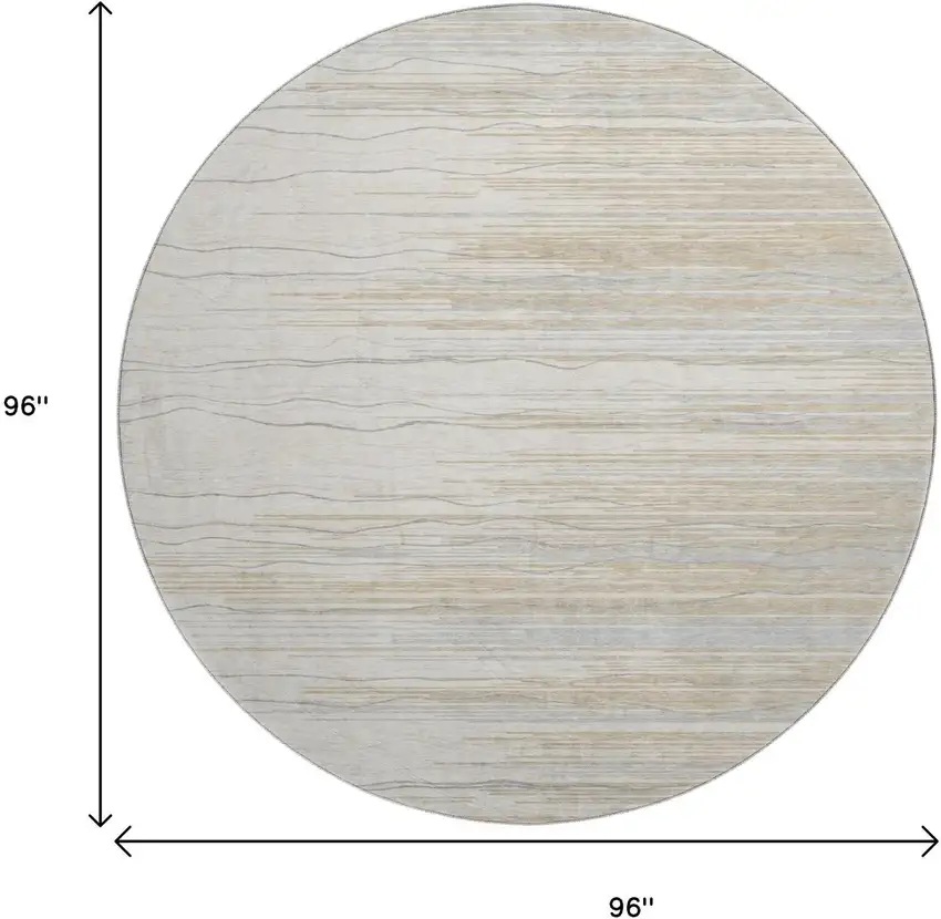 8' Linen Beige And Ivory Striped Washable Round Rug With UV Protection Photo 9