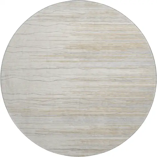 8' Linen Beige And Ivory Striped Washable Round Rug With UV Protection Photo 1