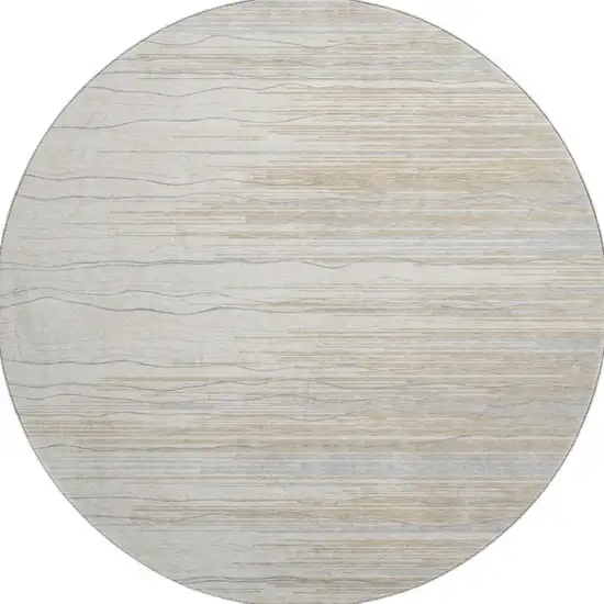 8' Linen Beige And Ivory Striped Washable Round Rug With UV Protection Photo 3