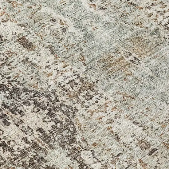 8' Linen Black And Brown Round Floral Washable Indoor Outdoor Area Rug Photo 8