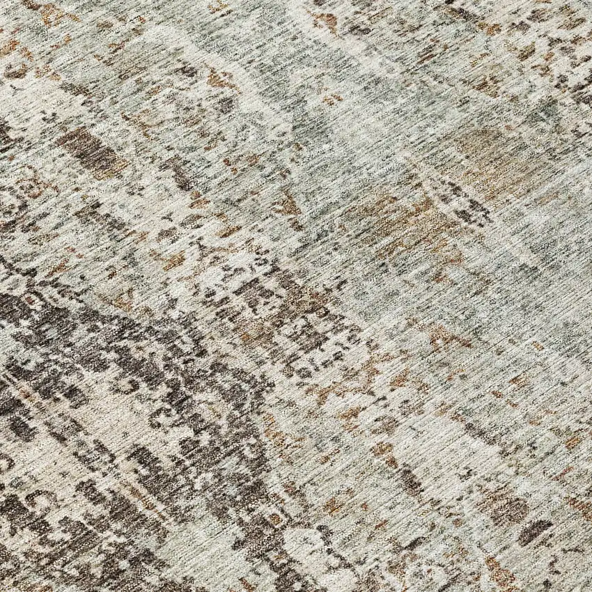 8' Linen Black And Brown Round Floral Washable Indoor Outdoor Area Rug Photo 8
