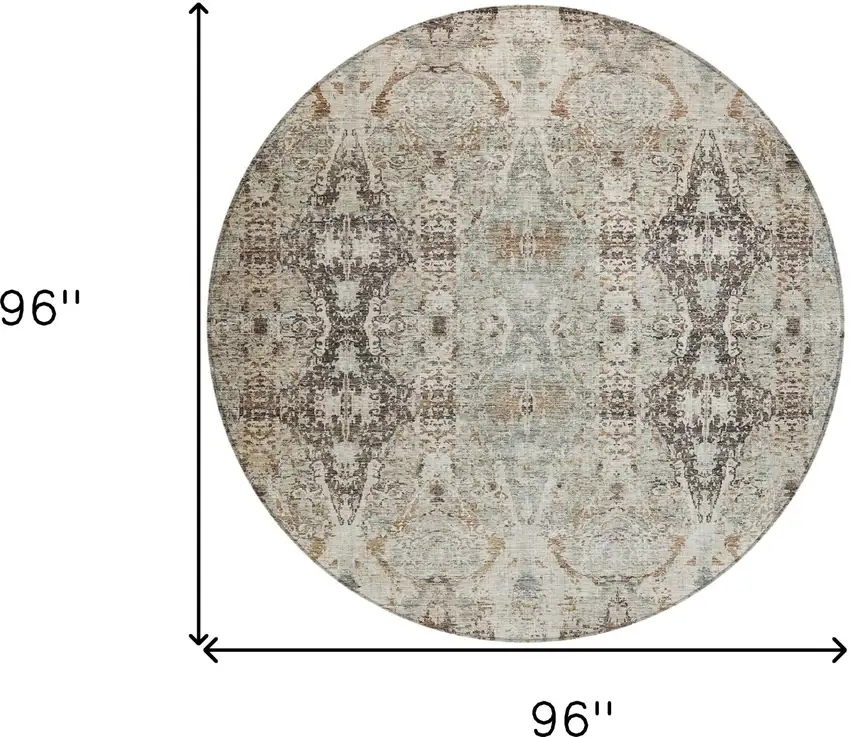 8' Linen Black And Brown Round Floral Washable Indoor Outdoor Area Rug Photo 3
