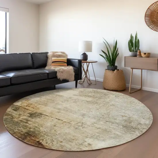 8' Linen Black And Copper Round Abstract Washable Indoor Outdoor Area Rug Photo 7
