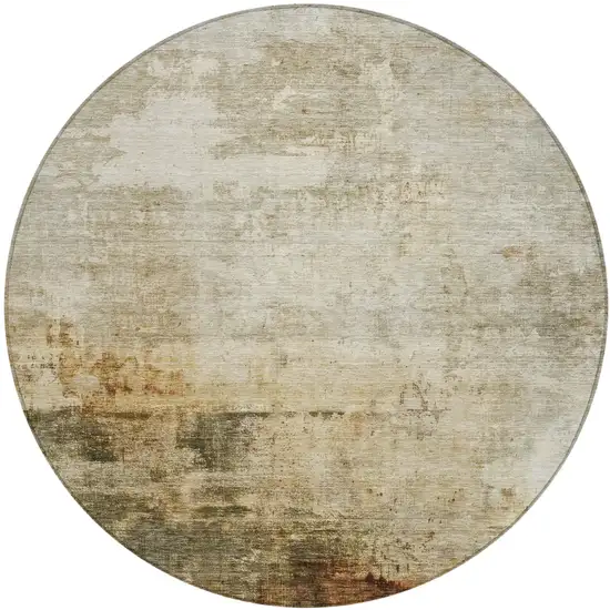 8' Linen Black And Copper Round Abstract Washable Indoor Outdoor Area Rug Photo 2