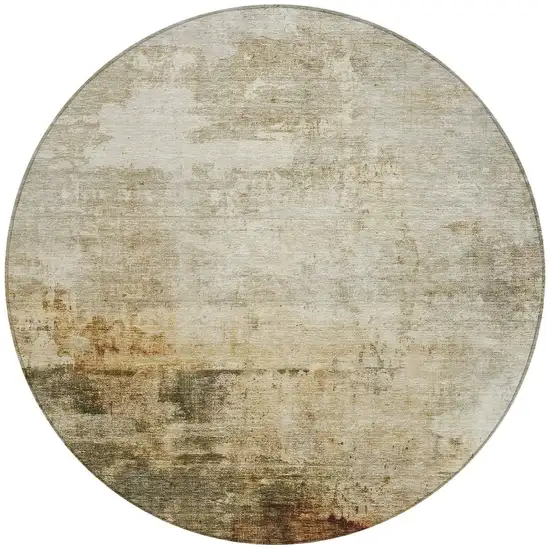 8' Linen Black And Copper Round Abstract Washable Indoor Outdoor Area Rug Photo 5