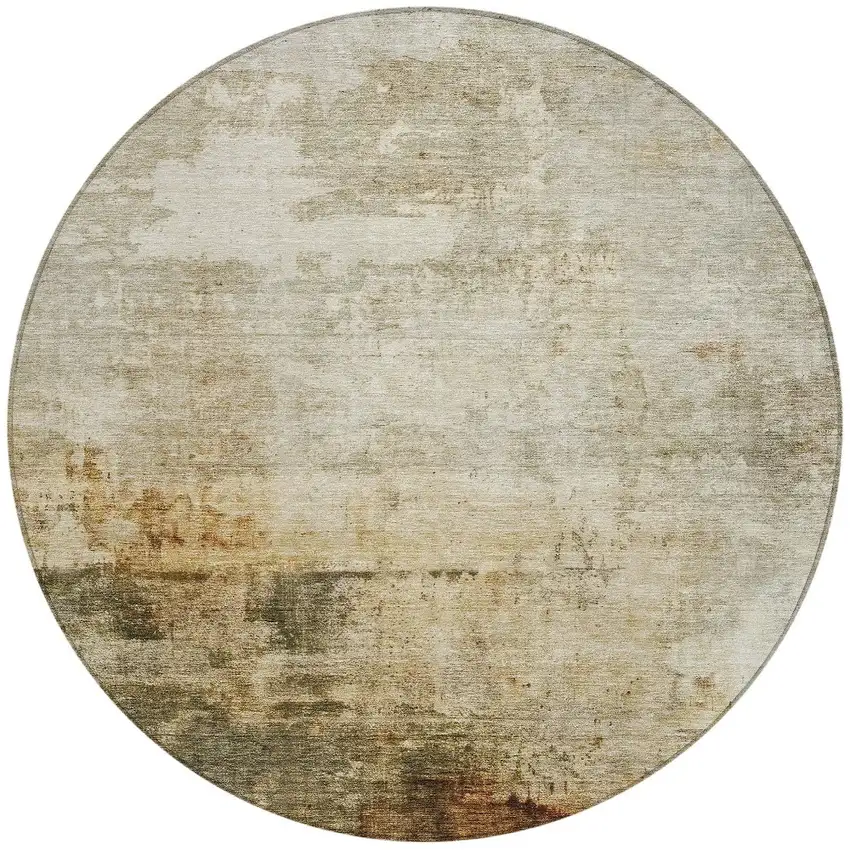 8' Linen Black And Copper Round Abstract Washable Indoor Outdoor Area Rug Photo 5