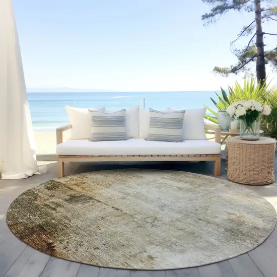 8' Linen Black And Copper Round Abstract Washable Indoor Outdoor Area Rug Photo 6