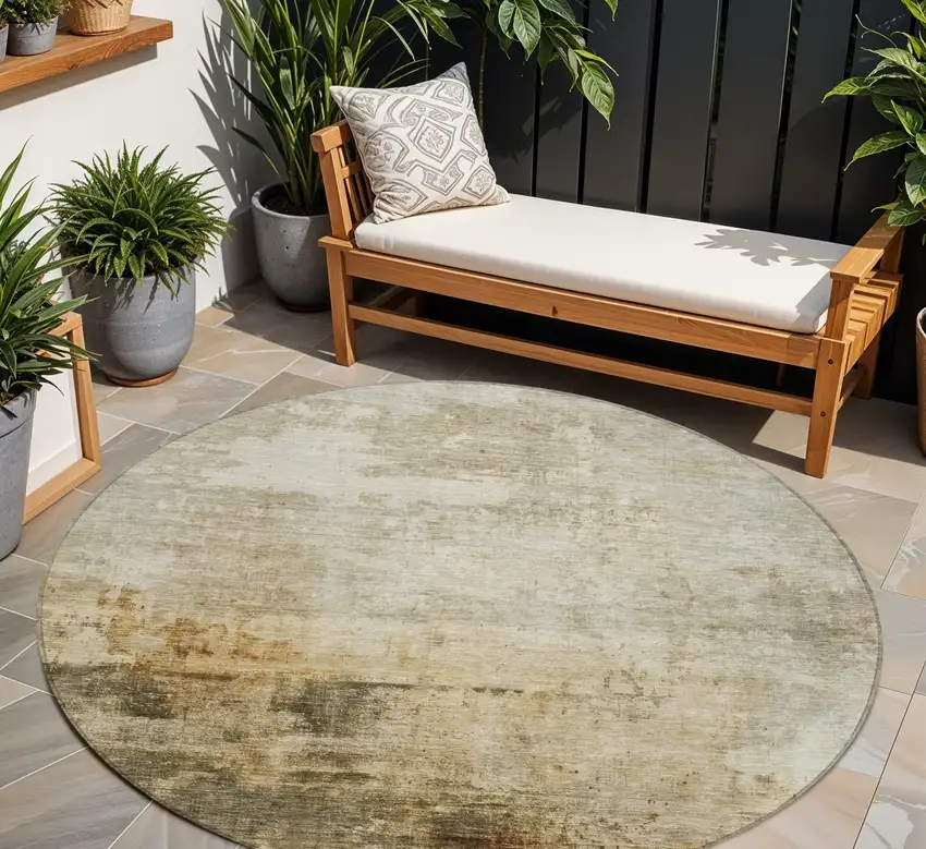 8' Linen Black And Copper Round Abstract Washable Indoor Outdoor Area Rug Photo 1