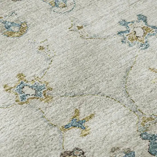 8' Linen Blue And Coffee Floral Medallion Washable Round Rug With UV Protection Photo 9