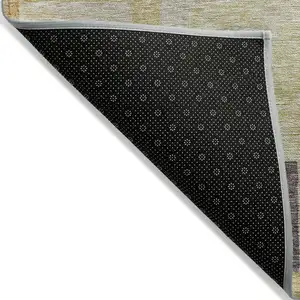Photo of 8' Linen Blue And Copper Round Geometric Washable Indoor Outdoor Area Rug