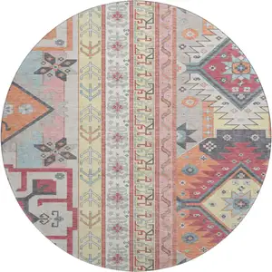 Photo of 8' Linen Blush And Gray Southwestern Washable Round Rug With UV Protection