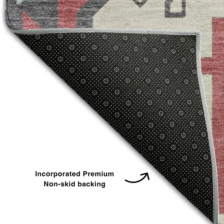 8' Linen Blush And Gray Southwestern Washable Round Rug With UV Protection Photo 5