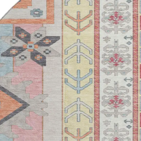 8' Linen Blush And Gray Southwestern Washable Round Rug With UV Protection Photo 2